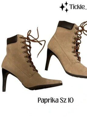 ⭐️ Stylish Paprika Sz 10 Faux Suede Work Inspired Heeled Boots